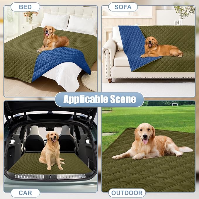 Smiry Waterproof Dog Blanket, Reversible Dog Bed Cover Pet Blanket, Soft Pet Couch Covers for Sofa Washable, Bed Couch Sofa Furniture Protector for Puppy Cat Kids (52"x82", Green/Navy)