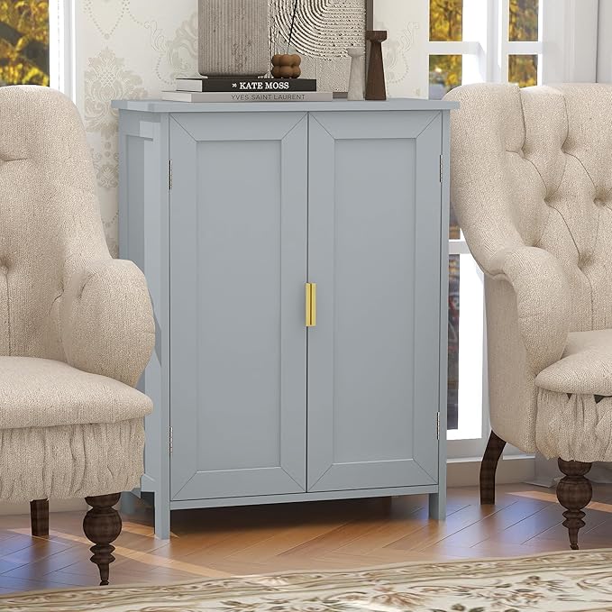 TaoHFE Grey Bathroom Storage Cabinet,Bathroom Cabinets Freestanding with 2 Doors,Towel Cabinet for Bathrooms,Restroom Cabinets,Small Storage Cabinet for Office,Restaurant,Living Room