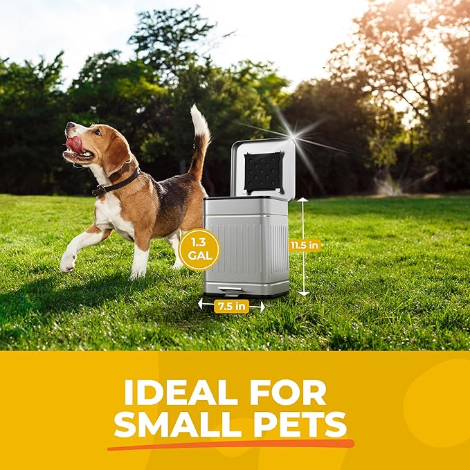 Small Dog Poop Trash Can Outside, 1.3 Gal Stainless Steel Dog Waste Trash Can, Waterproof Small Poop Bucket Outdoor with Lid, Poop Pail for Dogs, Dog Poop Bin Outdoor with Odor Control (Steel)