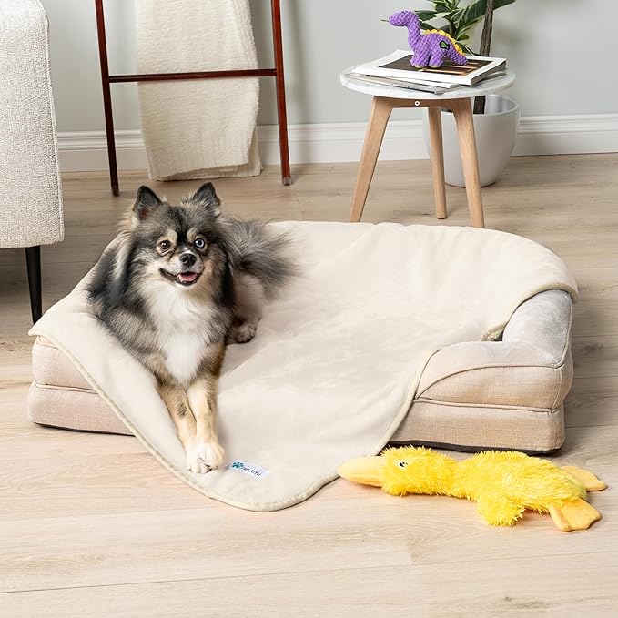 PetAmi Waterproof Dog & Cat Blanket - Pee Proof, Reversible, Soft Fleece - Washable, 24x32 Beige