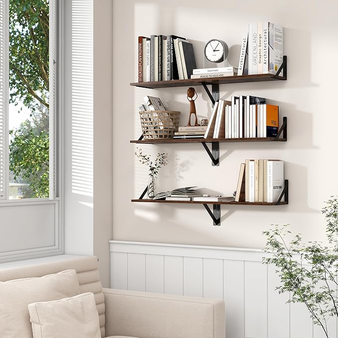 Axeman Floating Shelves for Wall, 16W x 8D Wood Floating Shelves Set of 2, 8'' Deep Rustic Wall Shelves for Bookshelf Living Room Bedroom Home Office Bathroom