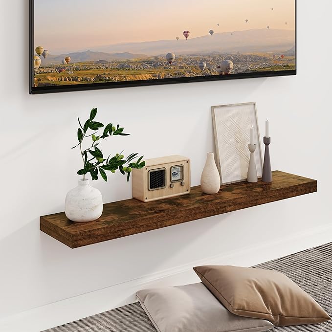 Fun Memories Floating Shelves for Wall, 40Inch Floating Shelves Set of 2, Hanging Shelf with Invisible Brackets, Wood Shelves for Living Room, Bedroom, Kitchen, Brown