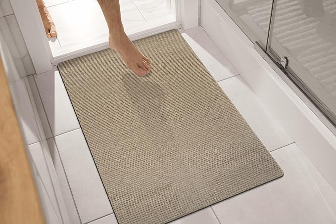 Non Slip Beige Solid Rubber Back Thing Landing Mat for Staircase 3x3 for Entryway, Rug for Bathroom, Stain Resistant Easy Cleaning Non Shedding Carpet Beige 3 x 3