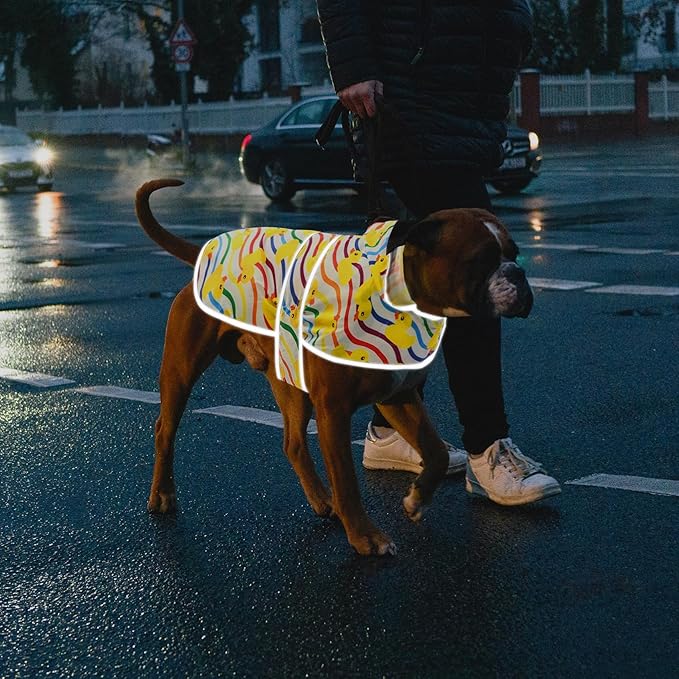Dog Rain Coat for Large Dogs Waterproof Hooded Rain Jacket with Reflective Strips Leash Hole & Poncho Adjustable Fit (Rainbow,XL)