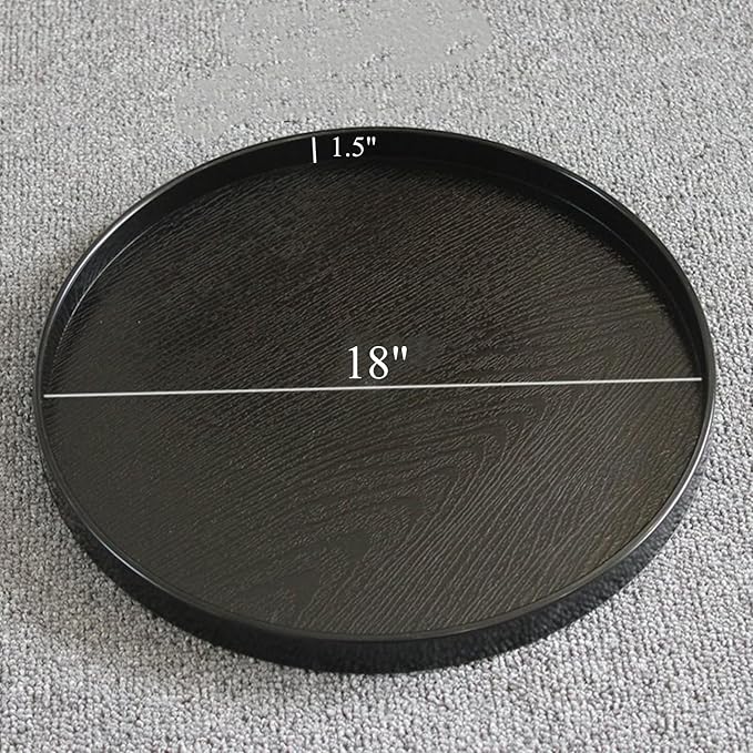 Round Solid Wood Serving Tray Extra Large Tea Coffee Snack Food Meals Serving Plate Non-Slip Kitchen Party Bar Server Ottoman Tray Breakfast Tray with Raised Edges (18inch/45cm) Black