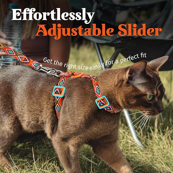 Dooradar Cat Harness and Leash, Escape Proof Adjustable Kitten Vest, Lightweight Soft Pet Straps, Easy Wearing for Small Medium Kitty Safe Walking Travel Control, Orange & Black, M