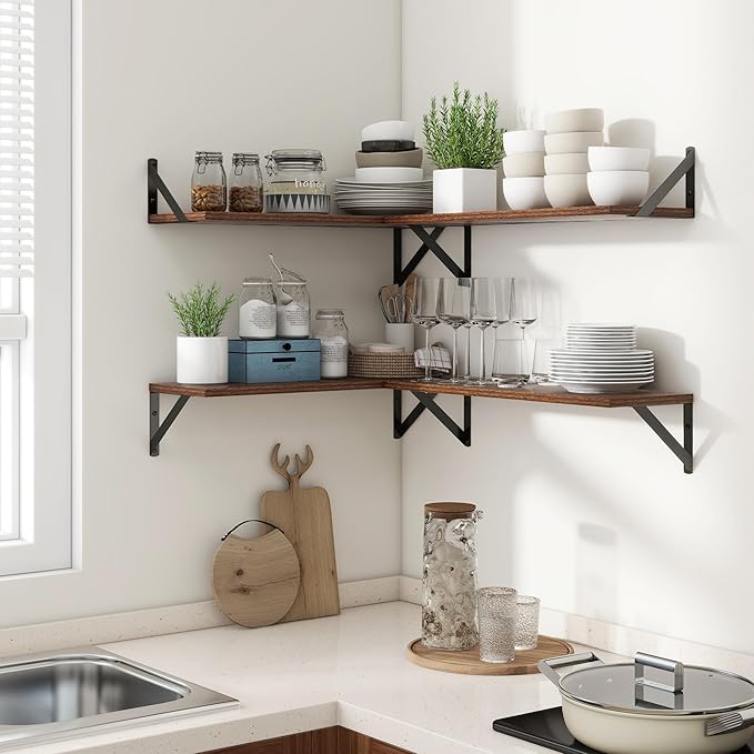 Axeman 24 Inch Floating Shelves | 8 Inch Deep Walnut Wall Shelves Set of 2 | 24W x 8D Rustic Wood Shelves for Bookshelf Living Room Bedroom Home Office Bathroom