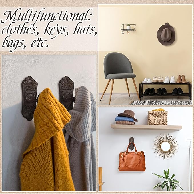 2 Pack Decorative Vintage Cast Iron Wall Hooks Ocean Theme Key Wall Holder for Hanging Coats Key Bags Hats Towels Hanger Rustic Farmhouse Decor