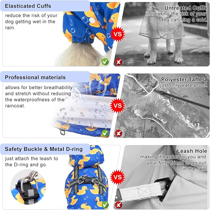 BEAUTYZOO Dog Raincoat Hooded with Harness Built-in for Small Medium Large Dogs Girls Boys, Dog Rain Jacket Slicker Poncho,Waterproof Dog Rain Coat Clothes for Winter Rainy Snowy Days, Yellow Duck, S