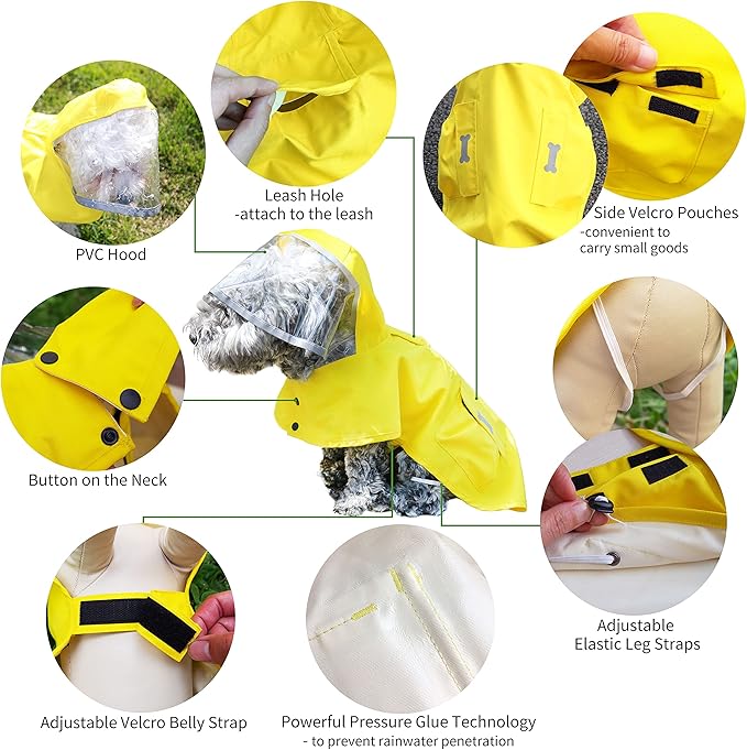 Dog Raincoat Waterproof Rain Poncho with Hoodie, High Reflective Adjustable Pet Rain Jacket with Leash Hole for Small Medium and Large Dogs (Fluorescent Green, X-Large)