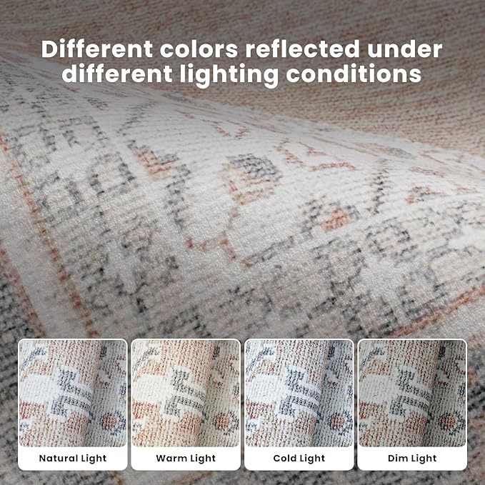 Washable Rugs 8x10 Area Rugs for Living Room,Bedroom,Dining Room- Soft Low Pile Stain-Resistant Carpet with Non-Slip Rubber Backing,Large Vintage Area Rug for Nursery Home Office Decor