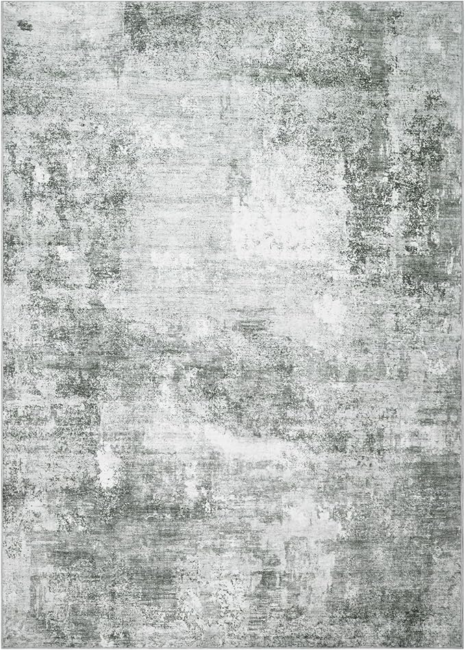 Abstract Washable Area Rug - 6x9 Large Living Room Rugs Soft Stain Resistant Non-Slip Low Pile Foldable Neutral Modern Carpet for Indoor Bedroom Dining Room Home Studio Office - Black/Grey