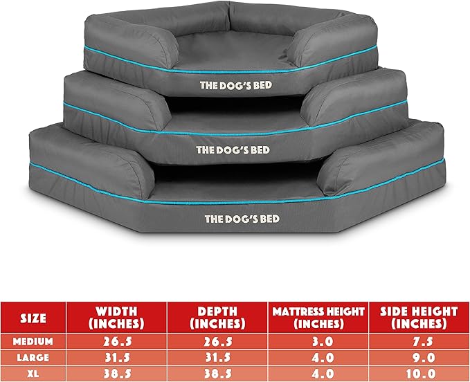 The Dog’s Bed Medium Support Memory Foam Waterproof Corner Dog Bed, Large, Grey & Blue Trim, Eases Pet Arthritis & Hip Dysplasia Pain, Therapeutic & Supportive, Washable Oxford Fabric Cover