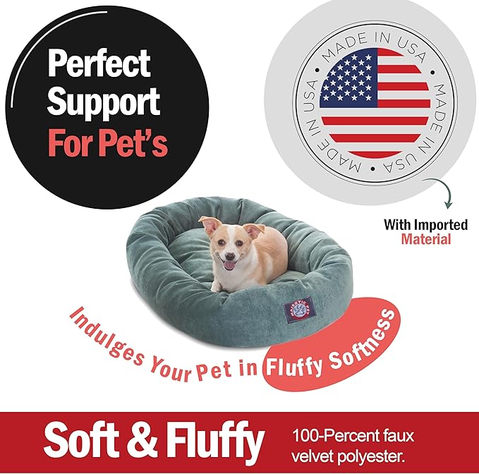 Majestic Pet 32 Inch Micro Velvet Calming Dog Bed Washable 32x23x7 (inch) – Cozy Soft Round Donut Dog Bed with Spine for Head Support - Pet Bed Medium – Azure (2025)