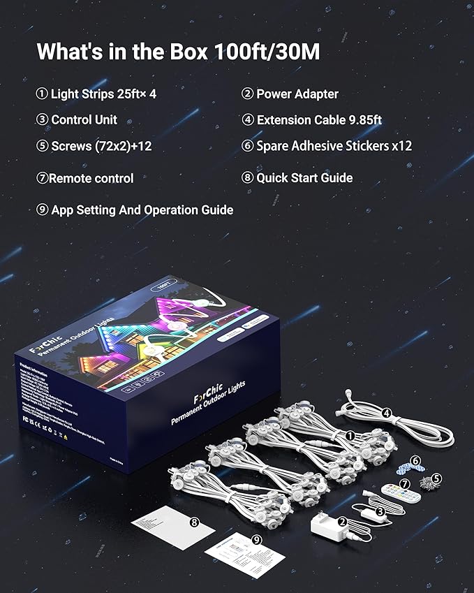 Permanent Outdoor Lights, 100ft RGBICWWPW Christmas Lights with 72 Triple-LED, IP67 Waterproof, 45lm Tunable White for Christmas Decorations, Daily and Holiday, Works with Alexa, Google Assistant