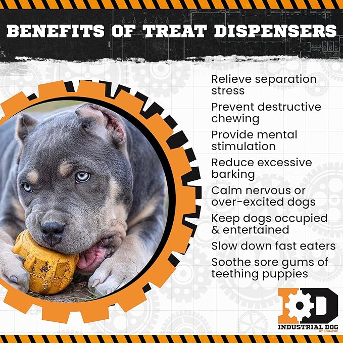 SodaPup Industrial Dog Gear – Durable Dog Treat Dispenser & Chew Toy Made in USA from Non-Toxic, Pet-Safe, Food Safe Natural Rubber for Mental Stimulation, Problem Chewing, Calming Nerves & More