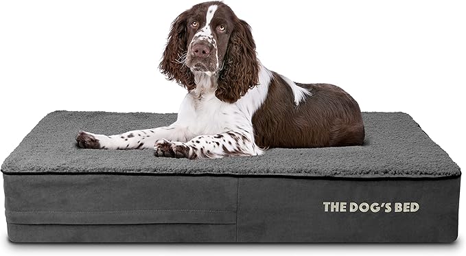 The Dog’s Bed Orthopedic Memory Foam Dog Bed, Large Grey Plush 40x25, Pain Relief for Arthritis, Hip & Elbow Dysplasia, Post Surgery, Lameness, Supportive, Calming, Waterproof Washable Cover
