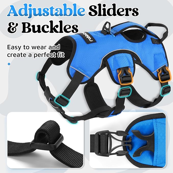 rabbitgoo Escape Proof Dog Harness, Soft Padded Full Body Pet Harness, Reflective Adjustable No Pull Vest with Lift Handle and Leash Clip for Large Dogs Walking Hiking Training, XL, Blue