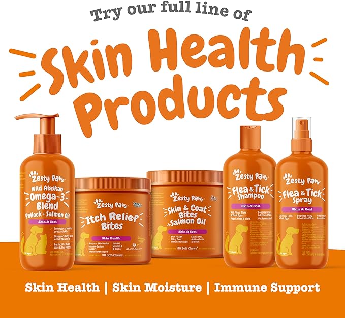 Zesty Paws Wild Alaskan Omega-3 Blend Pollock + Salmon Oil for Dogs and Cats- Skin and Coat Support, Omega 3 Supplement for Pets, 8.5oz