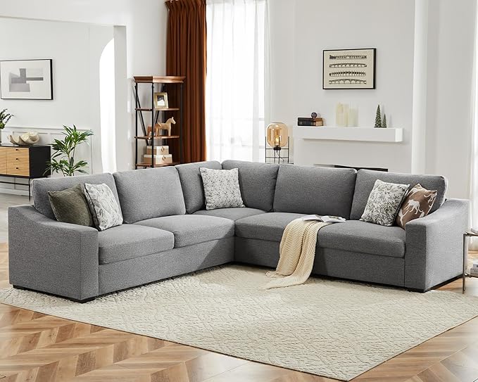 ABCASA 112" L Shaped Sectional Sofa with Detachable Sofa Cover, Reversible Sectional Modular Couch for Living Room, Linen Fabric Corner Couch with 7 Seats, Grey