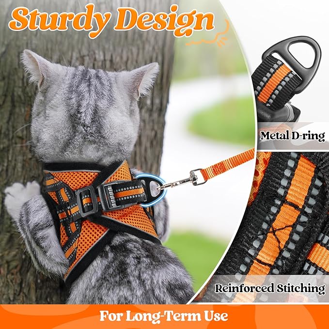 rabbitgoo Cat Harness and Leash Set for Walking Escape Proof, Adjustable Soft Kittens Vest with Reflective Strip for Cats, Comfortable Outdoor Vest,Light Orange,S