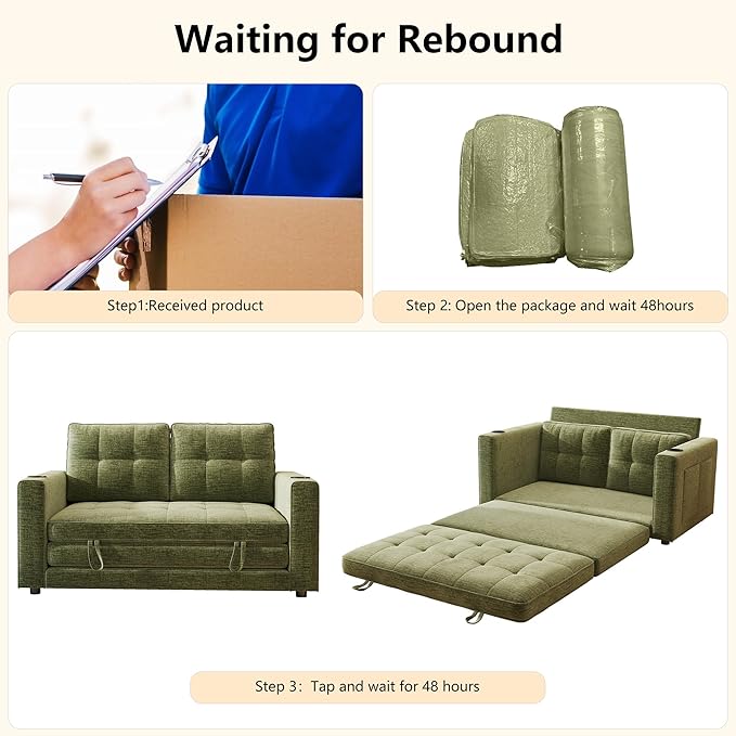 WorthFurni Convertible Sofa Bed, Folding Sofa Bed 2 in1 Pull Out Loveseat Sleeper Sofa, Floor Sofa Bed for Small Spaces Folding Couch Bed with Pillows for Living Room Bedroom - Green