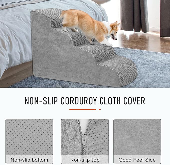 Dog Stairs for Small Dogs, High Density Foam Dog Ramp, Extra Wide Non-Slip Pet Steps for High Beds Or Couch, Soft Foam Doggie Ladder for Dogs Injured, Older Pets, Small Cats
