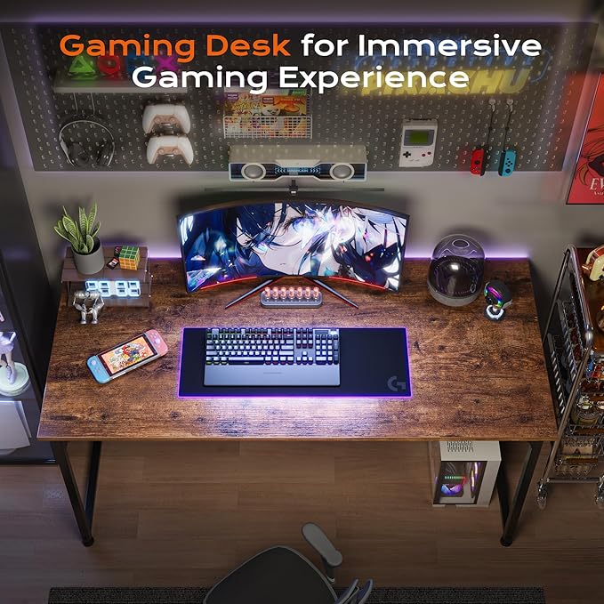 PRAISUN 40 X 24 Inch Computer Desk with Deeper Desktop, Gaming Office Writing Work Desk for Home Office, Study, Bedroom, Work from Home, Metal Frame, Rustic Brown