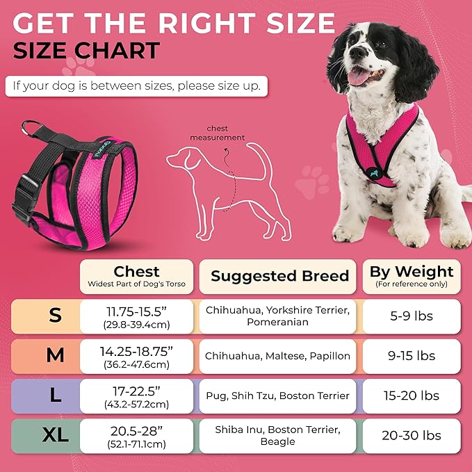 Gooby Comfort X Head In Harness - Flamingo Pink, Medium - No Pull Small Dog Harness Patented Choke-Free X Frame - On the Go Dog Harness for Medium Dogs No Pull or Small Dogs for Indoor and Outdoor Use
