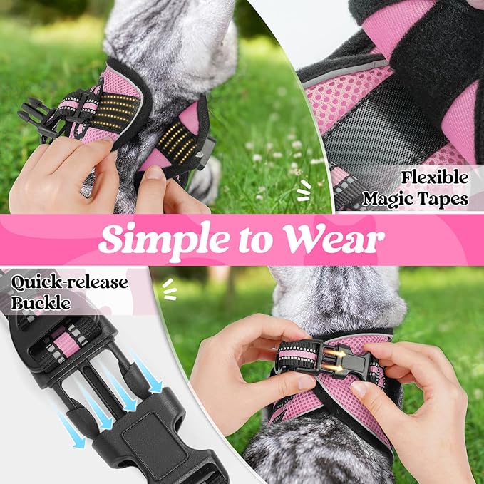 rabbitgoo Cat Harness and Leash Set for Walking Escape Proof, Adjustable Soft Kittens Vest with Reflective Strip for Cats, Comfortable Outdoor Vest, Pink, S