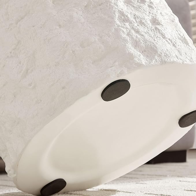 Round Fiberglass Coffee Table for Living Room,15.75 Inch Side Table for Bedroom,Modern Design Imitation Stone End Table for Apartment,No Need Assembly,Beige