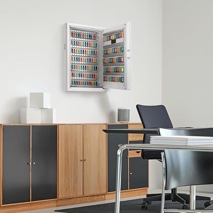 Barska Digital Key Safe Box with Drop Slot – Secure Key Cabinet for Home & Office, PIN Code Access, Backup Keys, Numbered Hooks, Color Tags, Steel Construction – Gray Finish