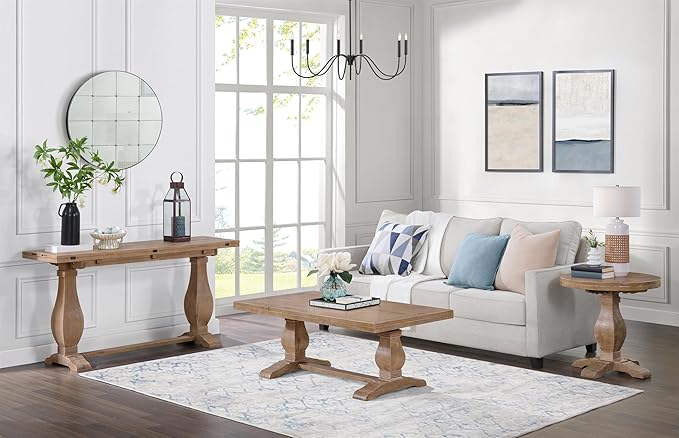 Martin Svensson Home Napa Solid Wood Pedestal Flip-Top Sofa Console Table, Driftwood