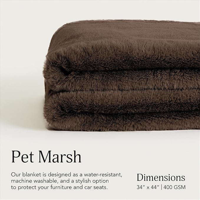 UnHide Lil’ Pet Marsh – Faux Fur Pet Blanket – Extra Soft, Lightweight, Washable Dog Blanket – Comfort and Protection for Couch, Crate, or Bed – Chocolate Hair 34 x 44