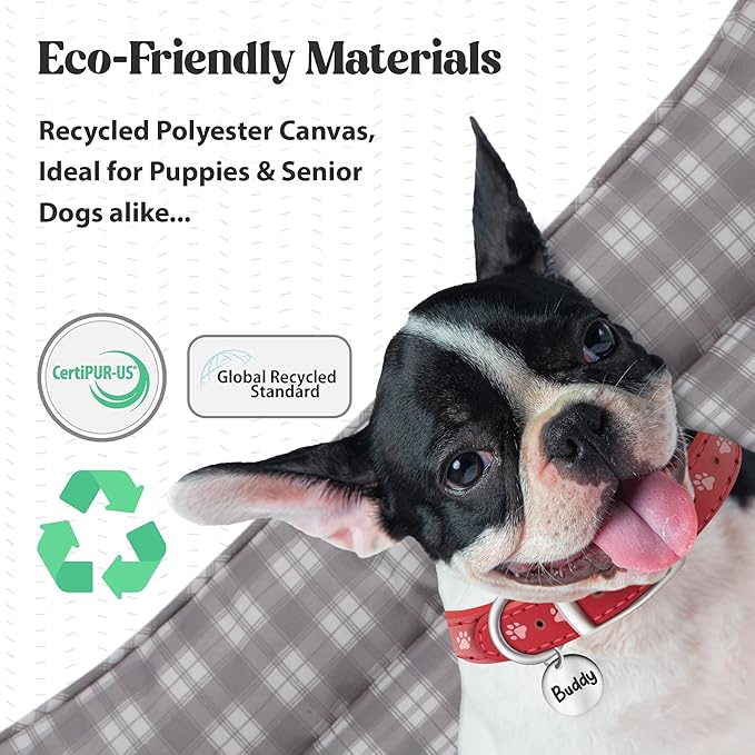 Orthopedic Bolster Dog Bed β CertiPUR-US Foam, Recycled Polyester Canvas, Washable Cover, Anti-Slip Bottom, Large, Pink Check β Stylish Designer Dog Sofa