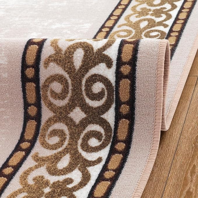 Antep Rugs Alfombras Bordered Modern 3x5 Non-Slip (Non-Skid) Low Pile Rubber Backing Indoor Area Rug (Beige, 3' x 5')