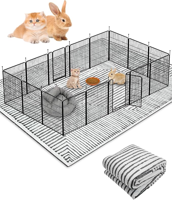 BNOSDM 79"" X 55"" Washable Bunny Cage Liners Large Rug for Rabbits Large Non Slip Pad for Bunnies Resuable Rabbit Liner for Chinchillas Cats Guinea Pigs Ferrets Dogs, Grey+black