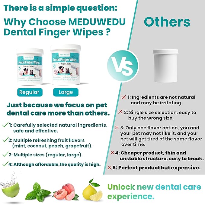 Wider Dental Care Finger Wipes 60 Counts,Teeth Cleaning Finger Wipes for Dogs & Cats,Reduces Plaque & Supports Oral Freshness, Unscented