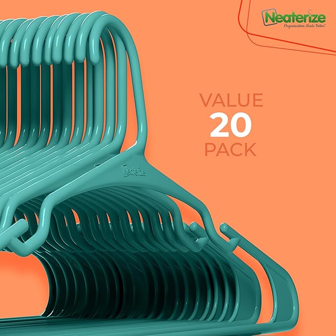NEATERIZE Clothes Hangers 20 Pack Aqua - Plastic Hangers - Ganchos Colgar Ropa