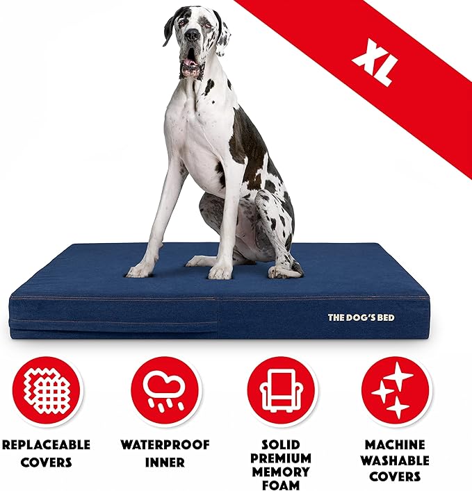 The Dog’s Bed Orthopedic Memory Foam Dog Bed, XXL Blue Denim54x36, Pain Relief for Arthritis, Hip & Elbow Dysplasia, Post Surgery, Lameness, Supportive, Calming, Waterproof Washable Cover