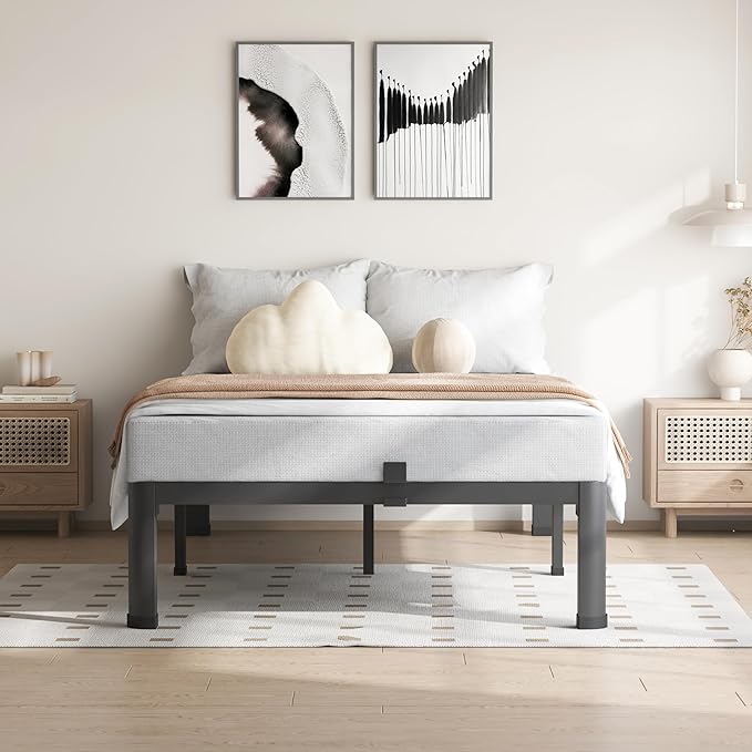 7 Inch Twin Size Bed Frame, 3500Lbs Heavy Duty Metal Platform with Round Corner Legs Mattress Slide Stopper, Steel Slat Support No Box Spring Needed, Noise Free, Non-Slip, Easy Assembly