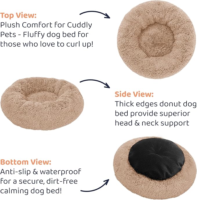 Donut Dog Bed - Premium Comfort for Anxiety Relief - Fluffy & Calming Design with Ultra-Plush Support | Cozy Round Dog Bed with Super Soft Circle Style (Size M Camel)