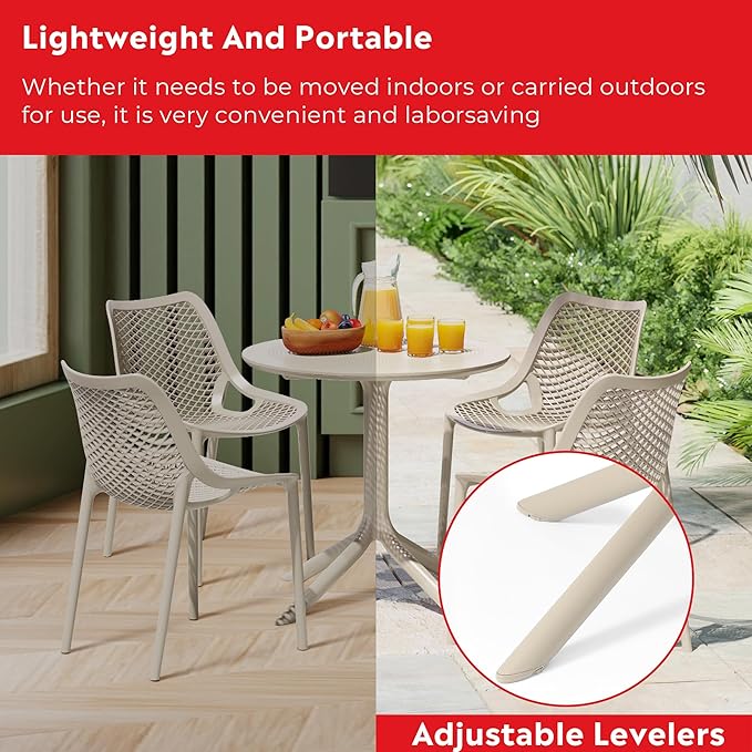 Costaelm Sunshine 31.5" Round Plastic Outdoor Patio Dining Table for 4, Sand