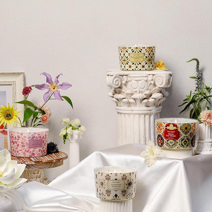 HomeLights Coral Paradise Scented Candles | 18oz Soy Candles Bohemian Natural Textures 4-Wick Large Candle Jars | Ideal Candle Gifts for Events, Home Decor Stress, Relief & Relaxation