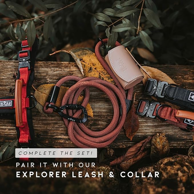 MADE TO ROAM Premium Explorer Harness - Y-Shaped Dog Harness with Adjustable Durable Nylon, Soft Padding, Metal Buckles and Leather Handle for Small, Medium, Large Dogs (Michigan Autumn, Size 1)
