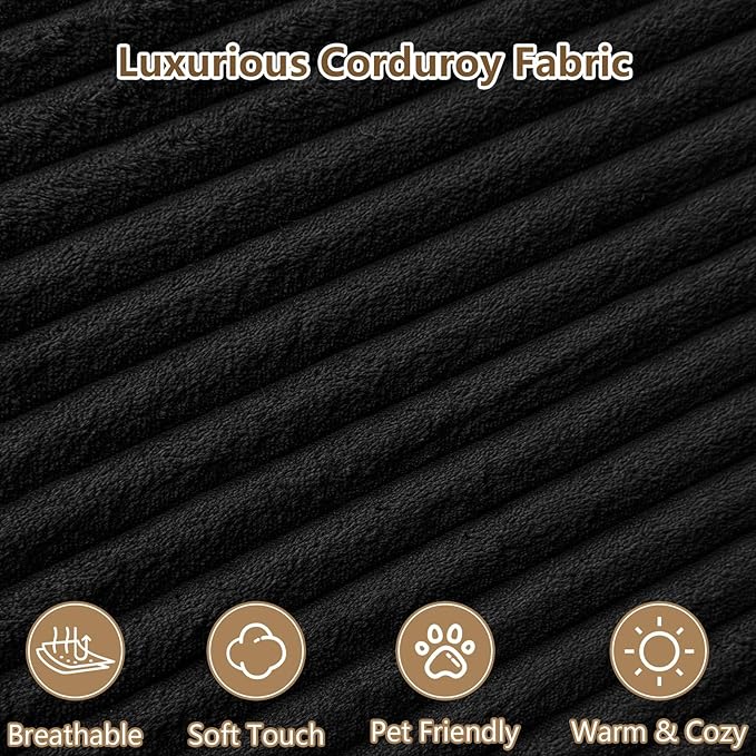 96" U-Shape Cloud Couch, Modern Modular Sectional L-Shape Sofa with Ottoman, Corduroy Upholstered Couches Deep Seat Sleeper Chaise Longue for Living Room, No Assembly Required(Black, Left Facing)