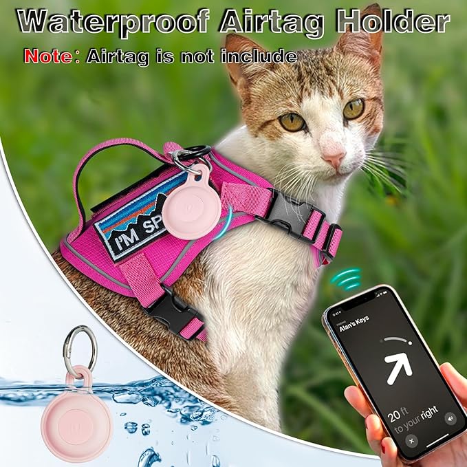 Tactical Cat Harness for Walking, Adjustable Escape Proof Pet Vest for Large Cat,Easy Control Breathable Cat Vest with Handle,Molle Patches (Pink+Leash, L)