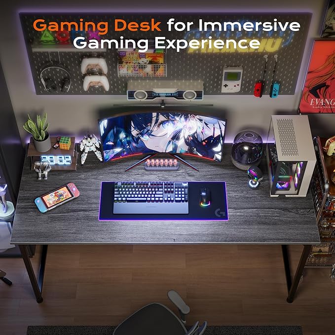 PRAISUN 48 X 24 Inch Computer Desk with Deeper Desktop, Gaming Office Writing Work Desk for Home Office, Study, Bedroom, Work from Home, Metal Frame, Grey