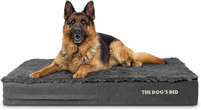The Dog’s Bed Orthopedic Memory Foam Dog Bed, XL Grey Fur 46x28, Pain Relief for Arthritis, Hip & Elbow Dysplasia, Post Surgery, Lameness, Supportive, Calming, Waterproof Washable Cover