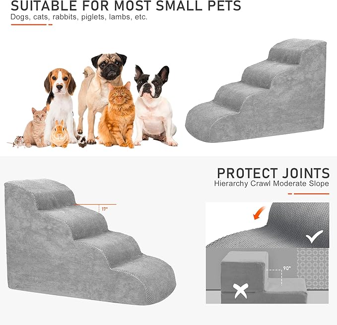Dog Stairs for Small Dogs, High Density Foam Dog Ramp, Extra Wide Non-Slip Pet Steps for High Beds Or Couch, Soft Foam Doggie Ladder for Dogs Injured, Older Pets, Small Cats